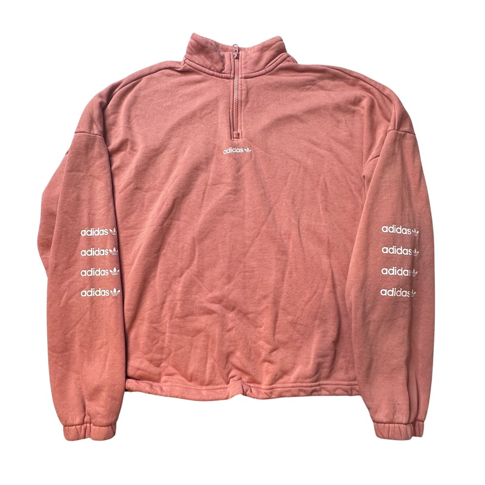 Adidas Sweatshirt Womens XL Pink GV1613 Originals Quarter Zip Cropped Pullover